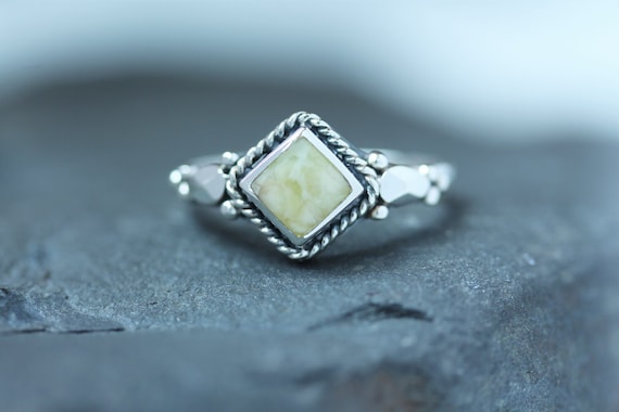 Vintage Silver Marble Stone Ring 925