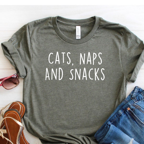 Cats Naps And Snacks T-Shirt Cat Lover T-Shirt Graphic Tee Funny T-Shirt Napping Tee Love Snacks