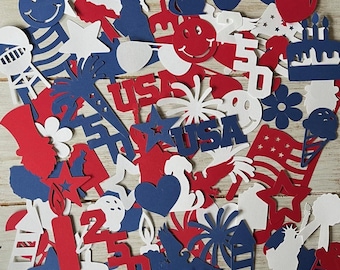 Patriotic Confetti - America USA 250th Birthday Party Table Scatter Grab Bag 135 pieces