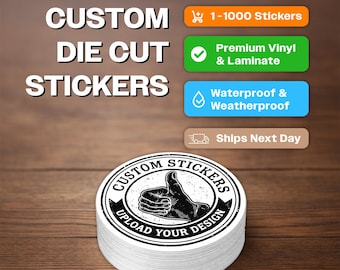 Pegatinas de vinilo troqueladas con logotipo personalizado, calcomanías personalizadas a prueba de agua, texto personalizado.