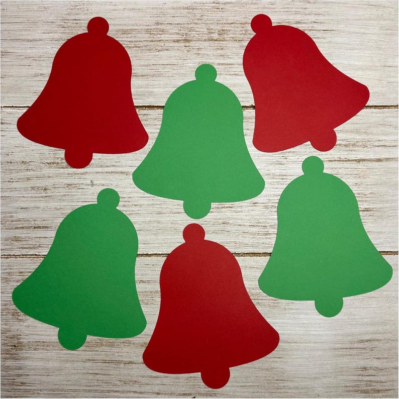 Christmas Bell Bells Paper Cutouts - Red and Green 65lb Cardstock, Set ...