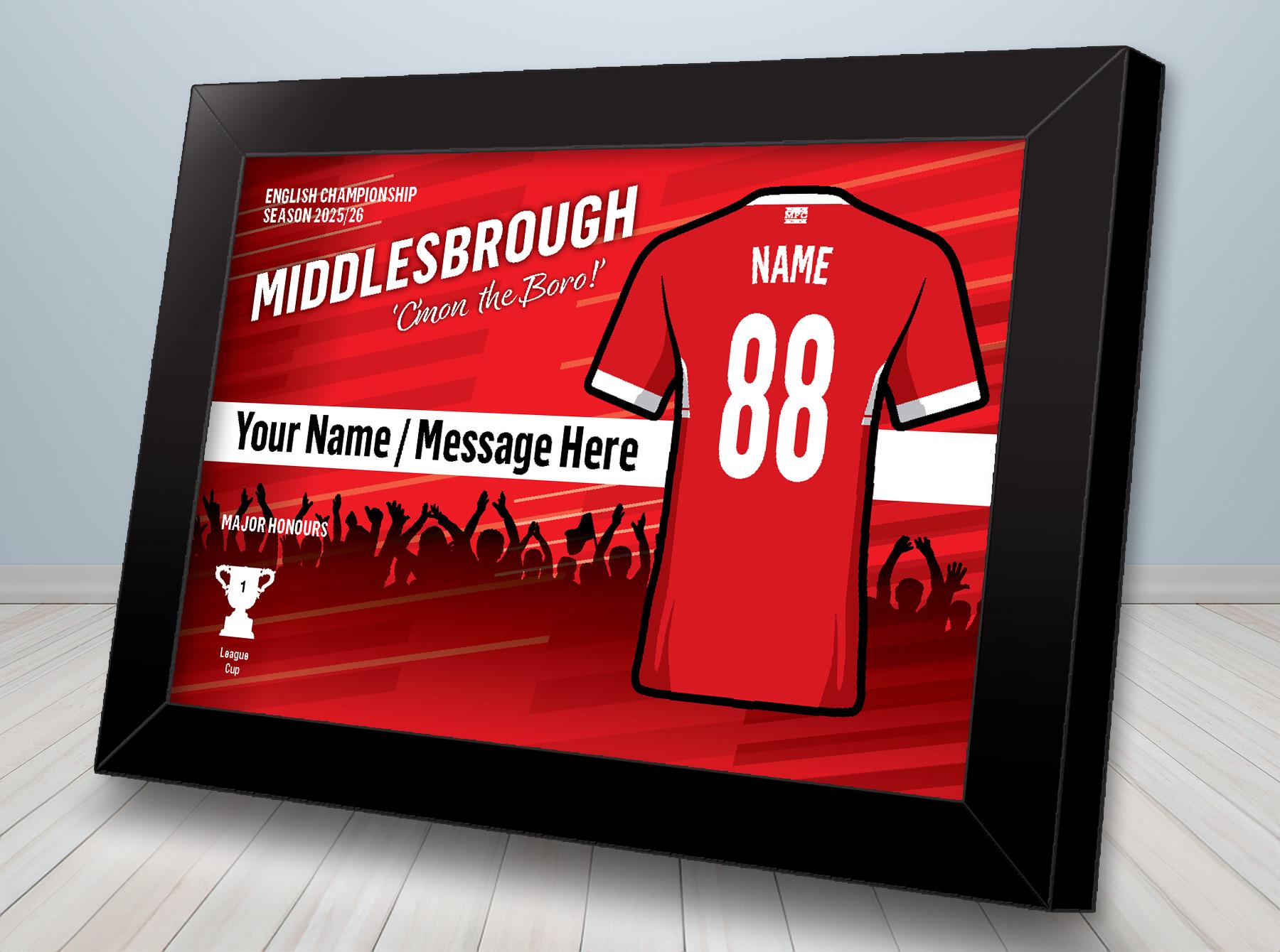 Middlesbrough Football Fan Personalised Print / Football Gift, Birthday Gift, Fan Print, Artwork, Team Kits (7" x 5" framed print)