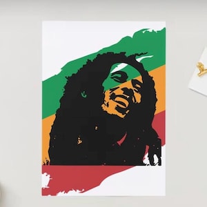Poster numérique jamaïcain Bob Marley A4 à télécharger - art mural reggae et rastafari, décoration musicale inspirante