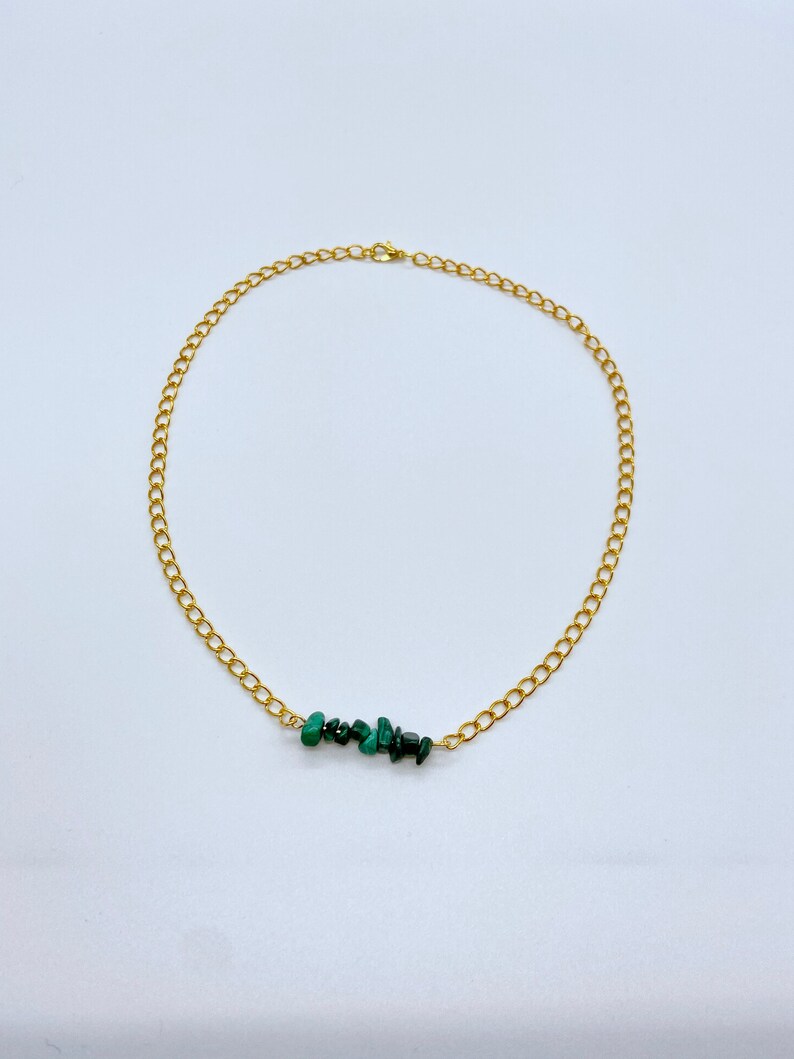 Gold Crystal Necklace Malachite Gemstone Chip Choker Malachite Crystal Necklace