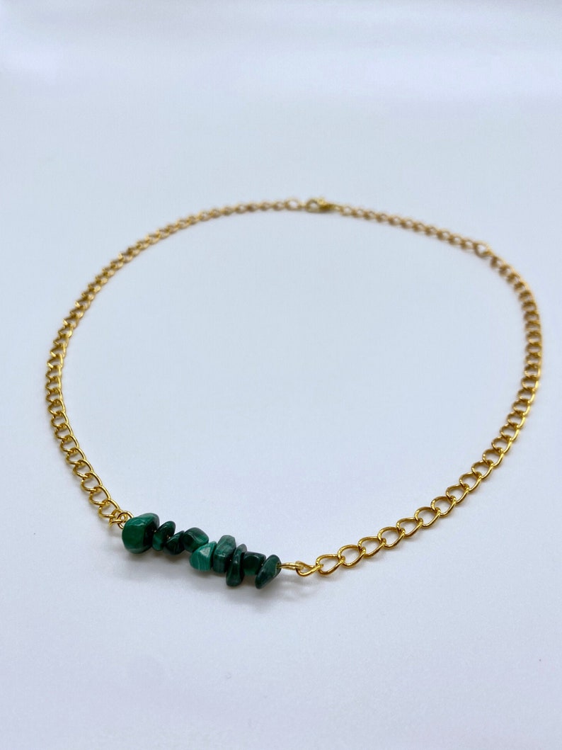 Gold Crystal Necklace Malachite Gemstone Chip Choker Malachite Crystal Necklace