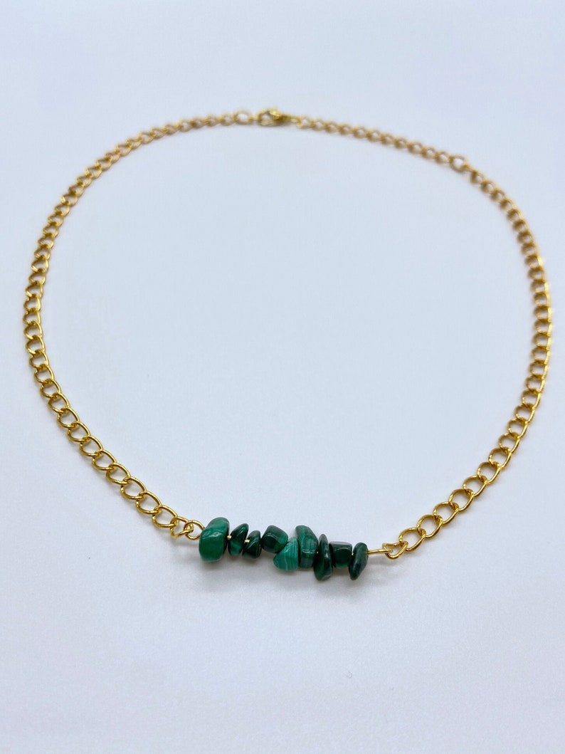 Gold Crystal Necklace Malachite Gemstone Chip Choker Malachite Crystal Necklace