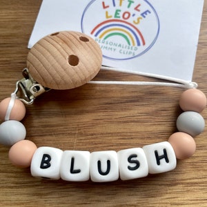 White blush grey personalised silicone dummy clip