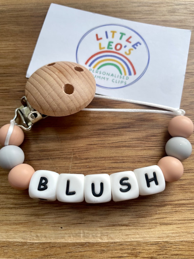 White blush grey personalised silicone dummy clip