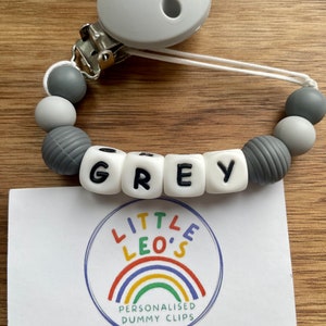 White grey personalised silicone dummy clip