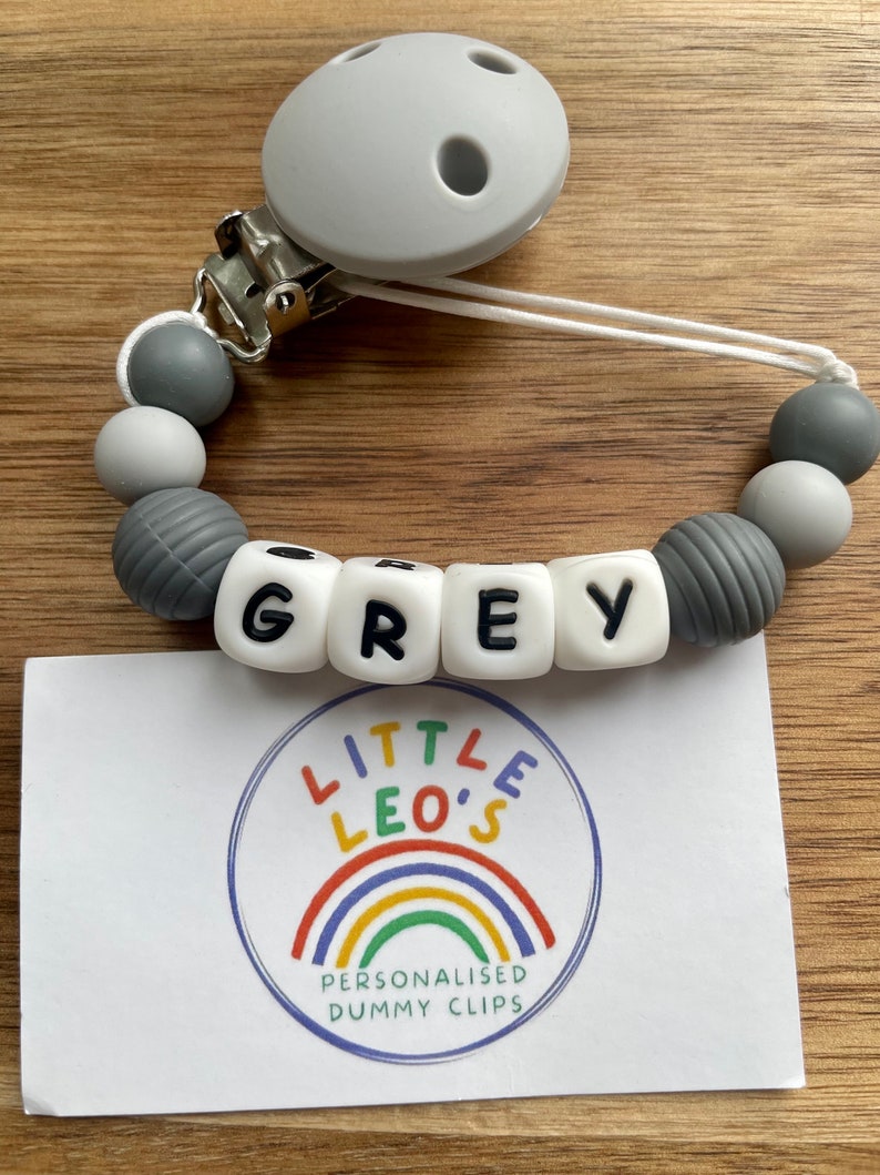 White grey personalised silicone dummy clip