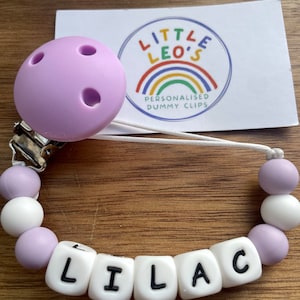 White lilac grey personalised silicone dummy clip