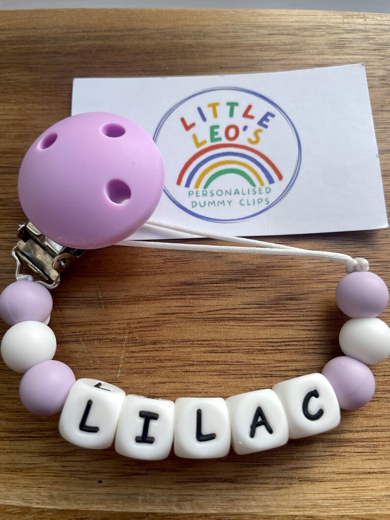 White lilac grey personalised silicone dummy clip