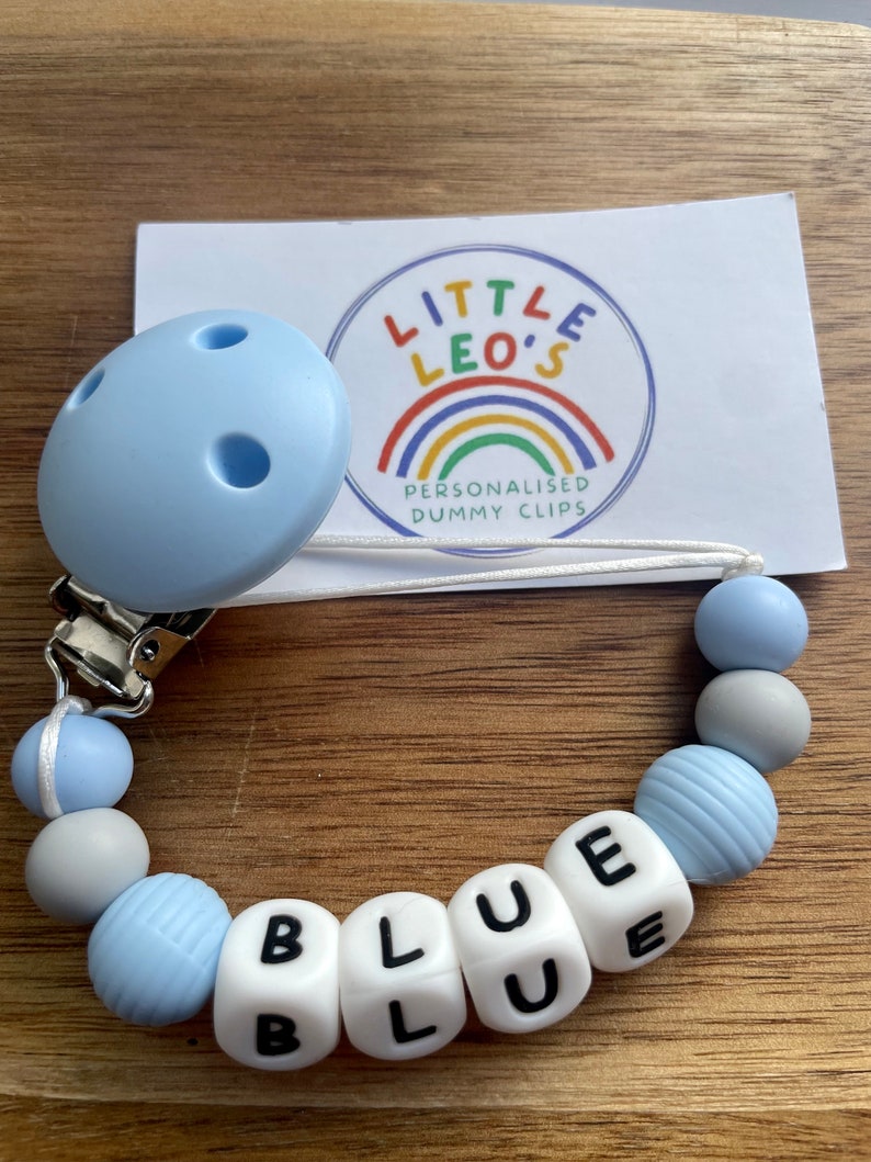 White blue grey personalised silicone dummy clip