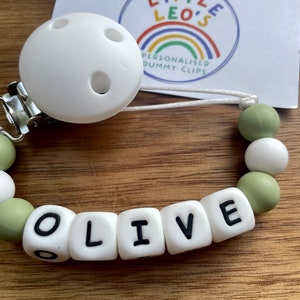 White olive grey personalised silicone dummy clip