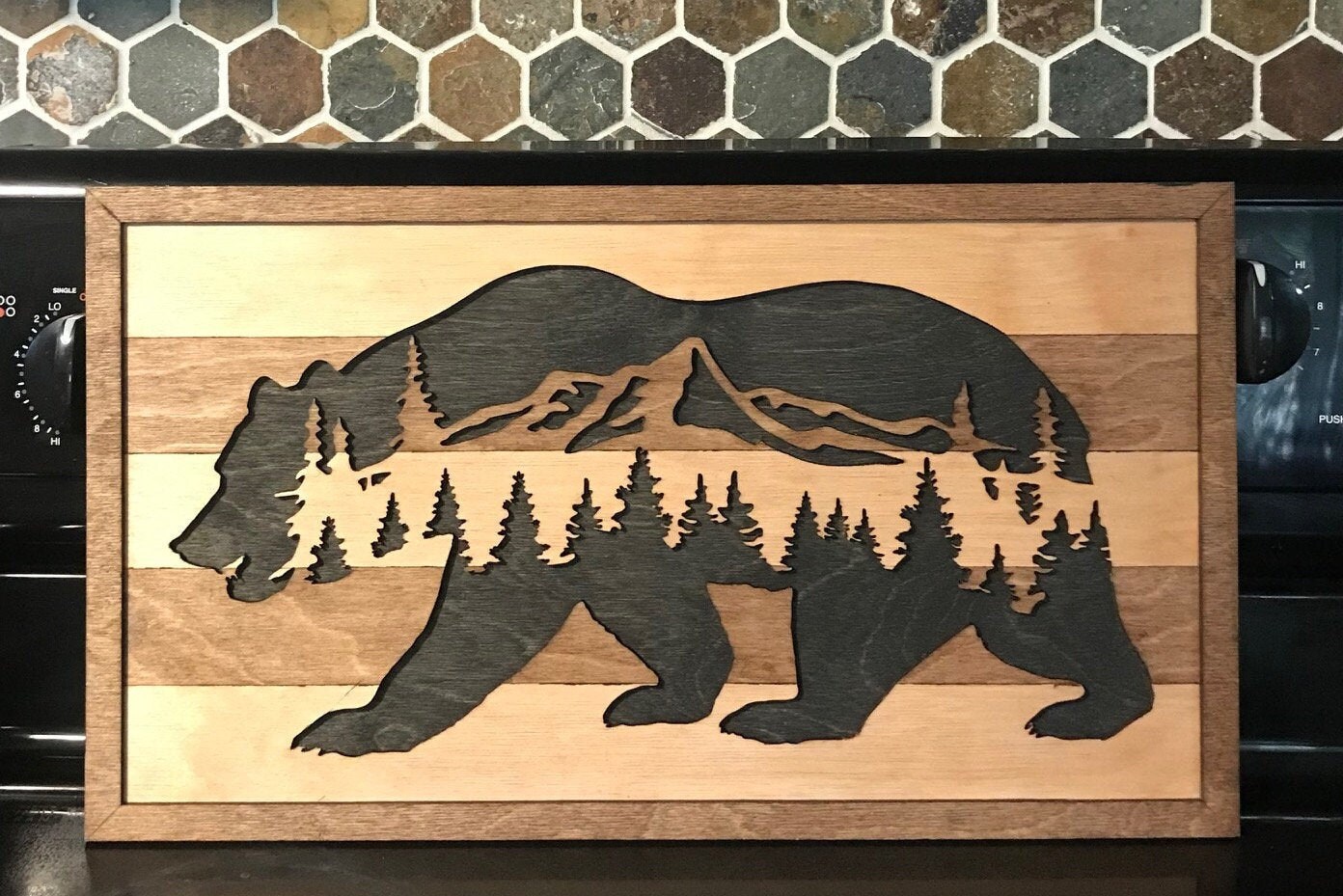 Mountain Black Bear Wood Art Etsy