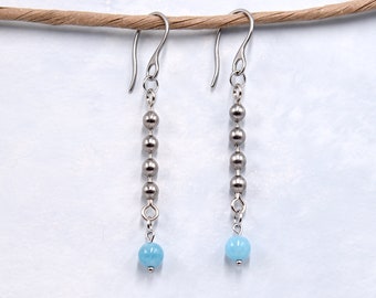 Stainless Steel Fidget Dangle Earrings with Amethyst - Anxiety Relief