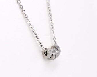 Fidget Necklace Stainless Steel Anxiety Relief Focus Tool Spinner Silver