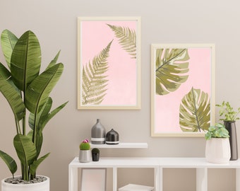 Pink Plant Prints,Set of 2,Set of 2 Prints,Home Decor,Art Prints,Abstract Print,Minimalist Art,Digital Prints,Wall Art Prints,Poster