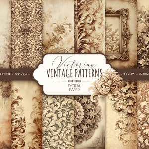 Carta digitale con motivo vintage vittoriano, carta per album shabby chic marrone invecchiato, oggetti effimeri del grunge stampabili