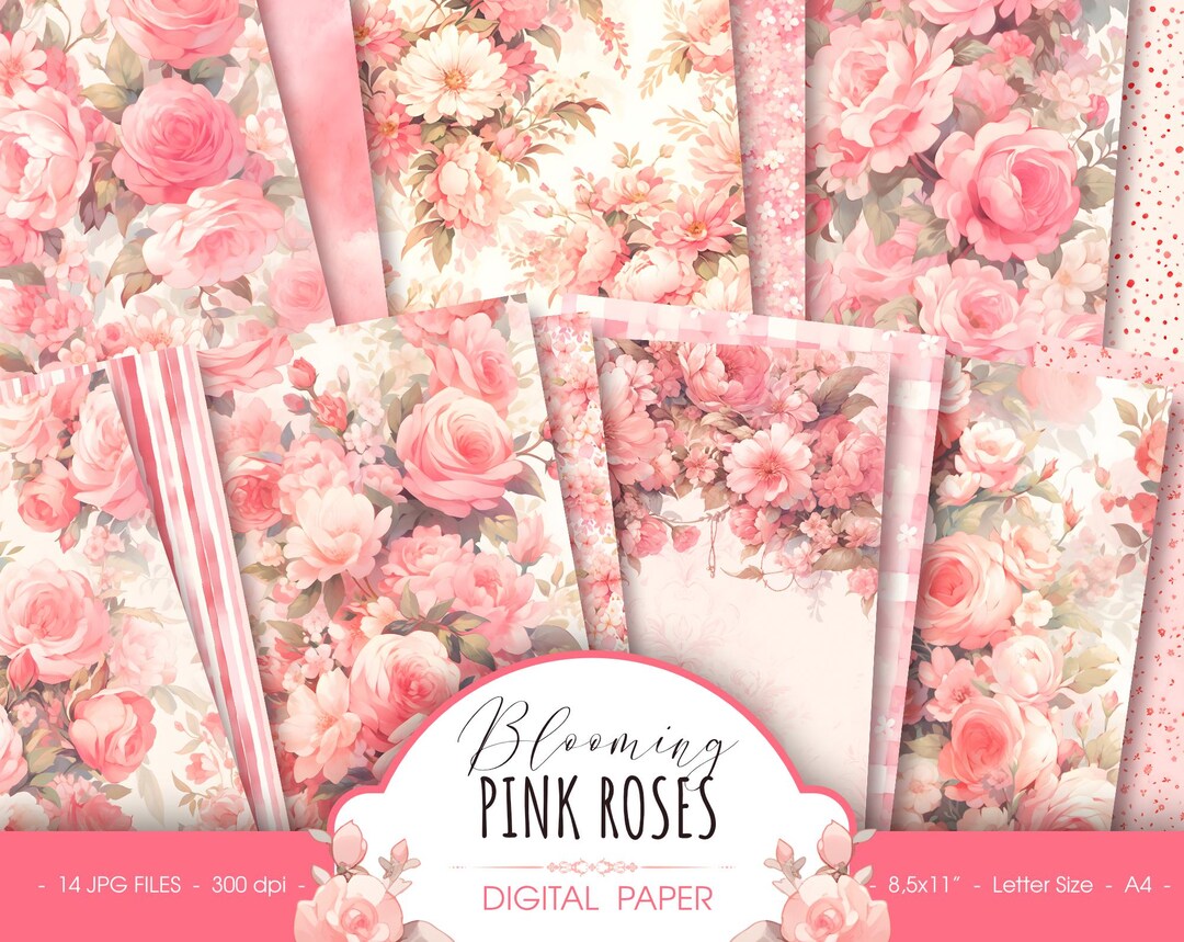 Pink Rose Watercolor Floral Scrapbook Paper (digital Download) - Etsy