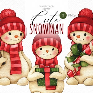 Mignon clipart PNG Snowman. Clipart aquarelle de Noël pour les conceptions de sublimation