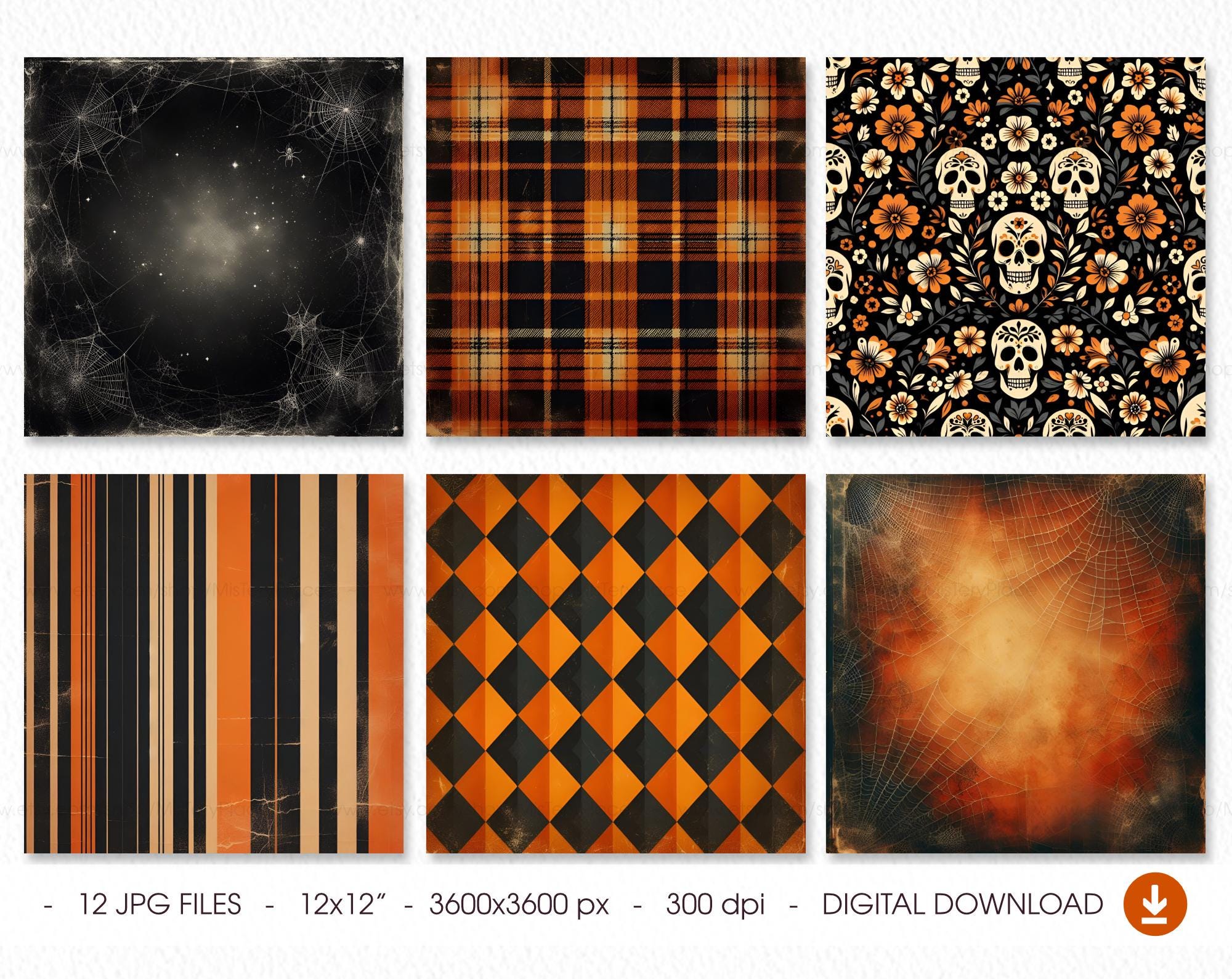 Vintage Halloween Digital Paper, Grunge Plaid Patterns (digital ...