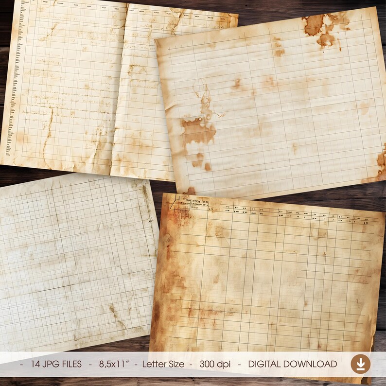 Vintage Spreadsheet Paper: Grunge Texture Backgrounds (digital Download ...