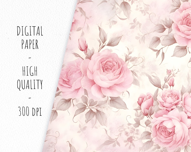 Carta digitale floreale rosa pastello, carta scrapbook acquerello rosa cipria, sfondo rosa matrimonio astratto, download digitale immagine 4