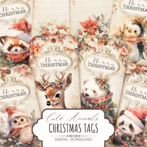 Kerstcadeaulabels, afdrukbaar DIY-kerstdecor voor scrapbooking en junk journal, vintage bagagelabels, digitale download