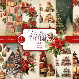 ヴィンテージ クリスマス デジタル ペーパー、レトロなクリスマス スクラップブック ペーパー、デジタル ダウンロード