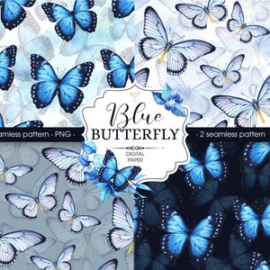 Papel digital borboleta azul. Padrão sem emenda de borboleta aquarela. Fundo digital PNG