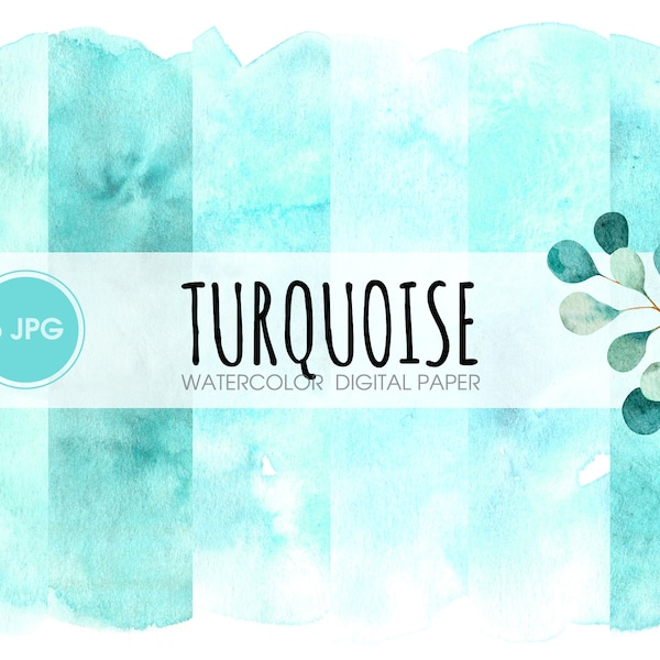 Teal watercolor digital paper, abstract watercolor patterns, scrapbook paper. Turquoise printable wedding background