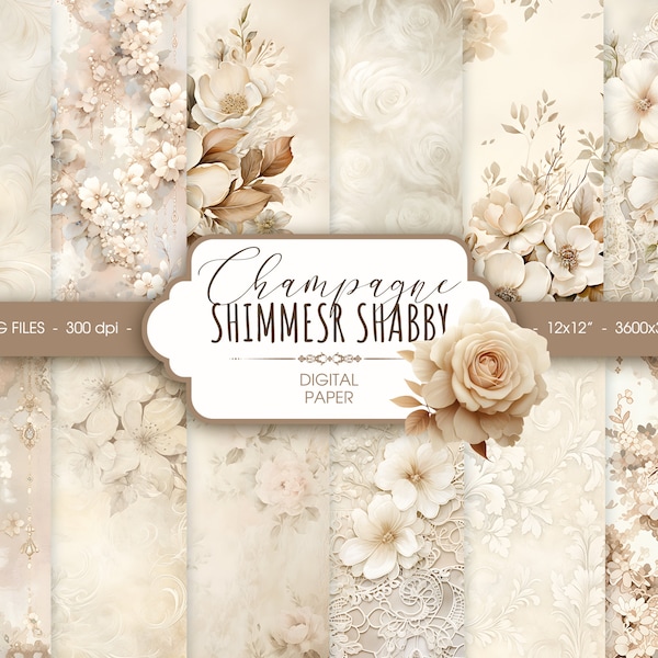 Champagne floral watercolor digital paper, abstract beige shabby chic wedding  scrapbook paper, printable boho ephemera