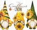 Sunflower gnome PNG clipart. Garden gnome cute watercolor clipart 