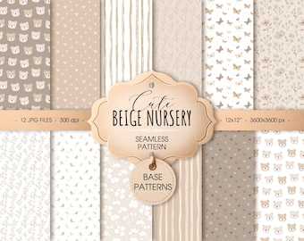 Beige Baby Nursery Pattern: Pastel Scrapbook Paper (Digital Download 12x12")