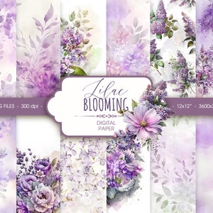 Flieder florales Aquarell digitales Papier, abstraktes pastell lila Scrapbook Papier