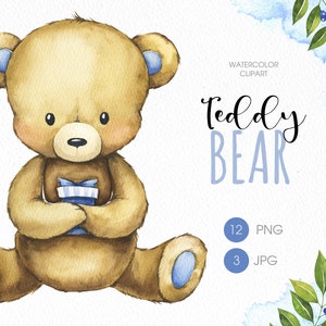Clipart ours en peluche. Bébé ours mignon aquarelle clip art. Clipart PNG bébé de douche