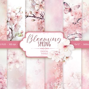 Blush floral watercolor digital paper, abstract pink spring watercolor scrapbook paper image 1