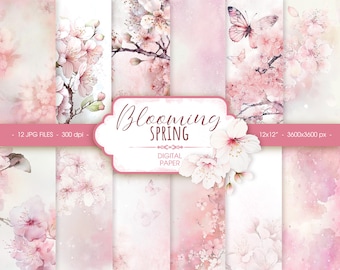Blush floral watercolor digital paper, abstract pink spring watercolor scrapbook paper