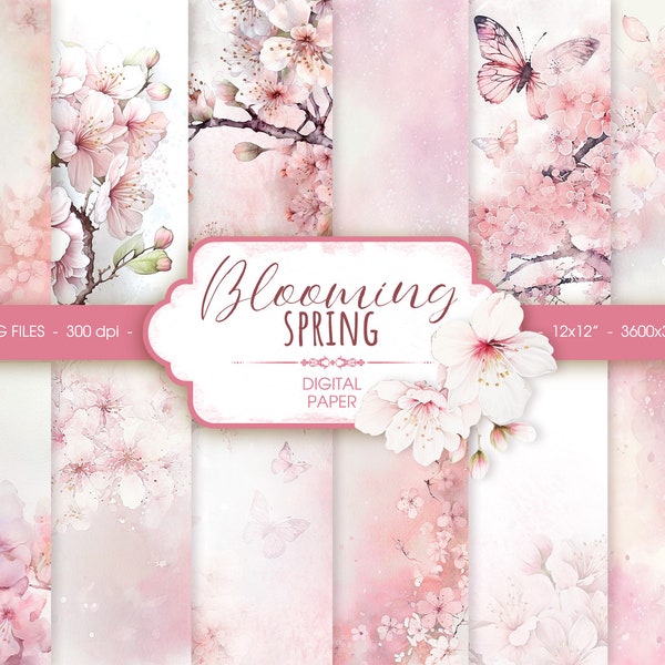 Blush floral watercolor digital paper, abstract pink spring watercolor scrapbook paper