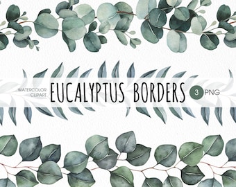 Watercolor Eucalyptus Border Clipart, Greenery Garland (Digital Download)