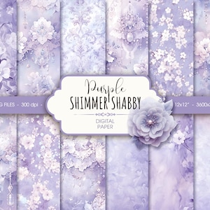 Shabby Chic Lila florales digitales Papier, abstraktes Scrapbookpapier für Hochzeiten, druckbare Ephemera