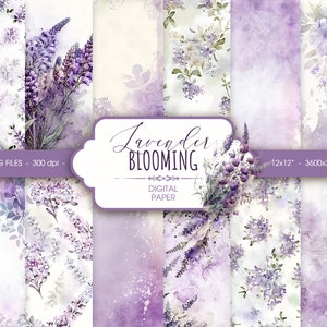 Papel digital de acuarela floral lavanda, papel de álbum de recortes pastel de lavanda abstracta