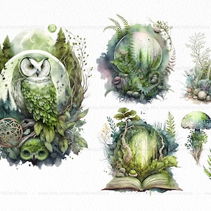 Green Witch PNG clipart. Witchy watercolor clipart. image 4