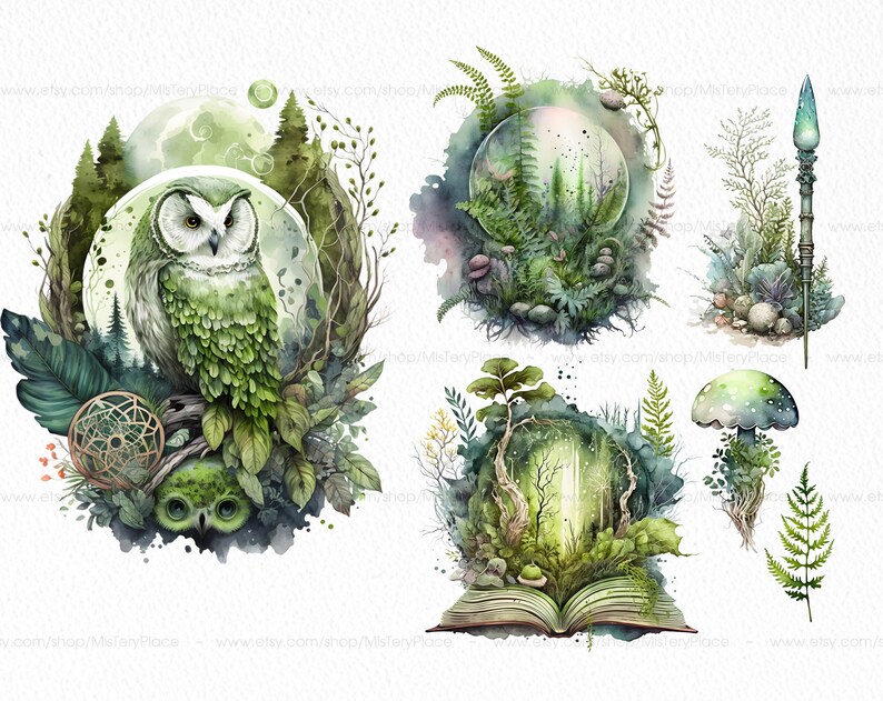 Green Witch PNG clipart. Witchy watercolor clipart. image 4