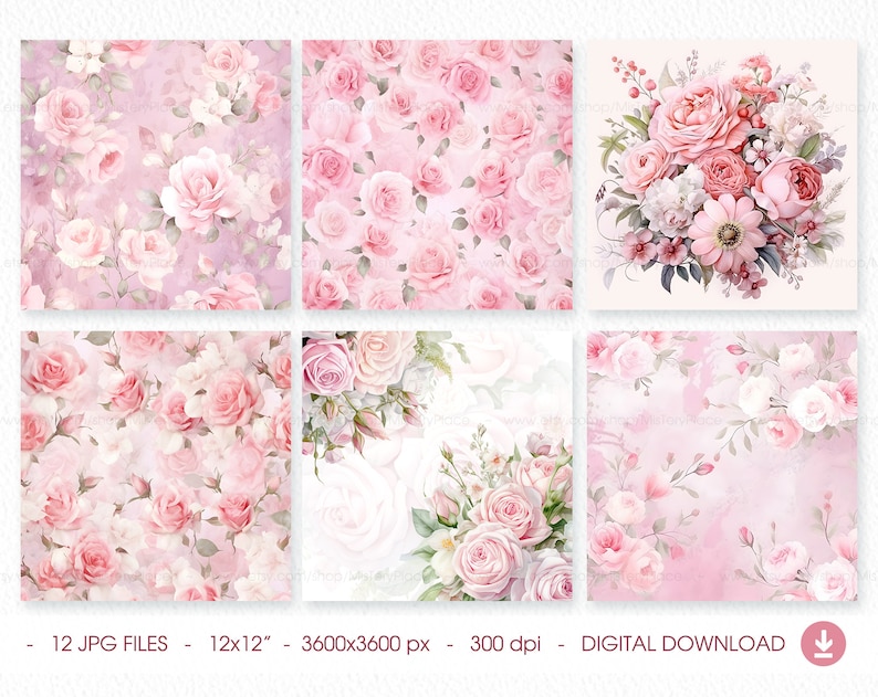 Carta digitale floreale rosa pastello, carta scrapbook acquerello rosa cipria, sfondo rosa matrimonio astratto, download digitale immagine 2