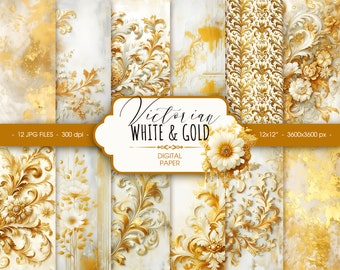 Victorian Gold Damask Digital Paper, Shabby Chic Scrapbook (Digital Download)