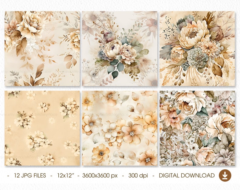 Boho Floral Seamless Pattern. Printable Boho Bouquet Digital Paper ...