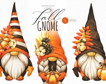 Watercolor Thanksgiving Gnomes Clipart (PNG)