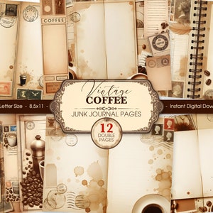 Vintage Kaffee Junk Journal Seiten, druckbare Kaffee Ephemera digitales Papier für Scrapbooking und Bullet Journal, digitaler Download